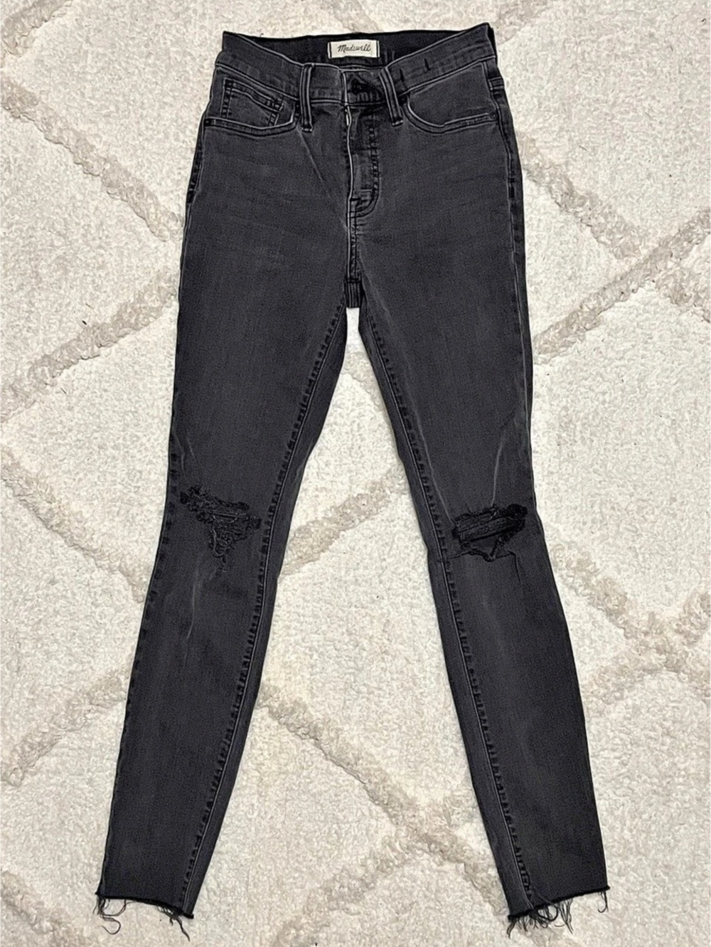 Madewell High-Rise Skinny Jeans Distressed Skinny Jeans in Black Waist 26